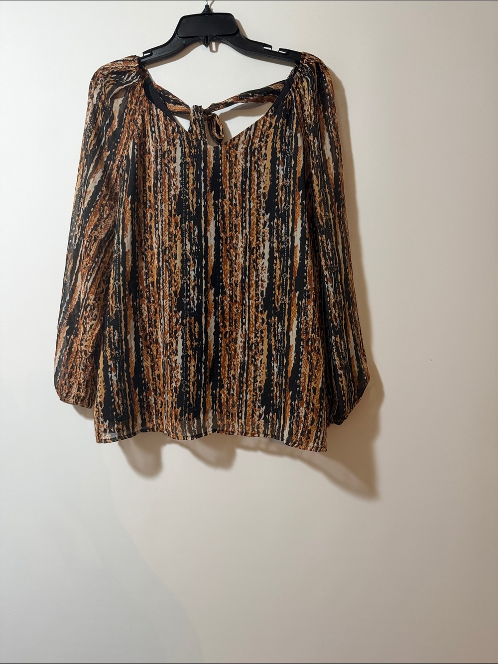 Nine West Black and Brown Printed Tie-Back Blouse